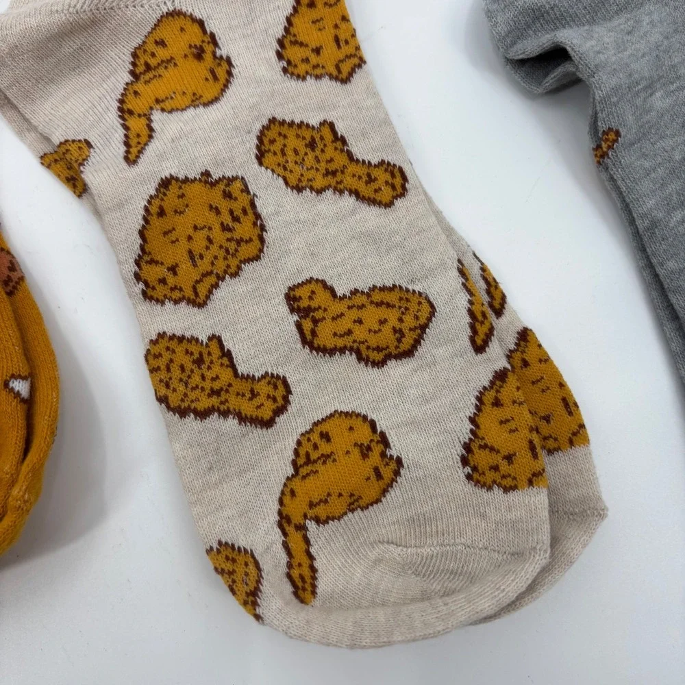 Mens Fried‎ Chicken Novelty Crew Socks 3 Pack Yellow Cream Grey Graphic Funny